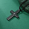 304 Stainless Steel with Wood Religion Cross Pendant Box Chain Necklaces for Men FS-WGA9A37-02-1
