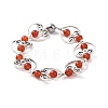 Natural Gemstone with Alloy Heart Beaded Stretch Bracelet for Women BJEW-JB09080-2