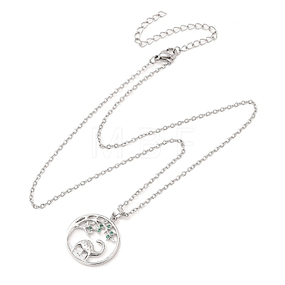 Brass Pave Green Cubic Zirconia Ring with Dinosaur Pendant Necklaces for Women NJEW-C120-01P-1