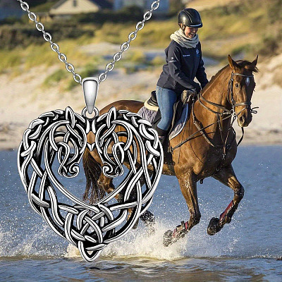 Alloy Viking Knot Heart Horse Pendant Necklaces FS-WG2DD1C-01-1