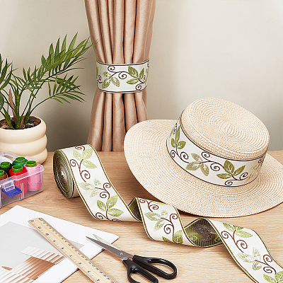 12.5m Leaf Pattern Vintage Jacquard Polyester Ribbon OCOR-PH0008-08-1