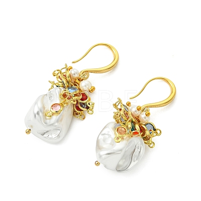 Shell Pearl Beads & Brass Dangle Earrings for Women EJEW-JE07261-1