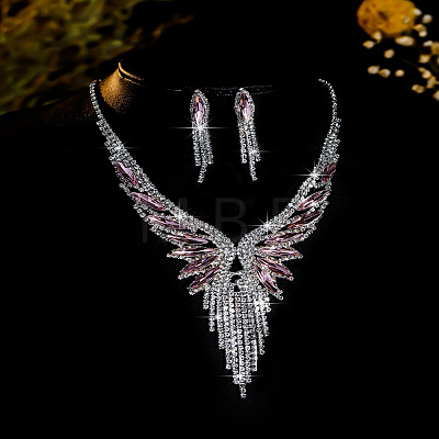 Rhinestone Butterfly Tassel Pendant Necklace & Horse Eye Tassel Stud Earrings Sets for Women WGCD1FC-06-1