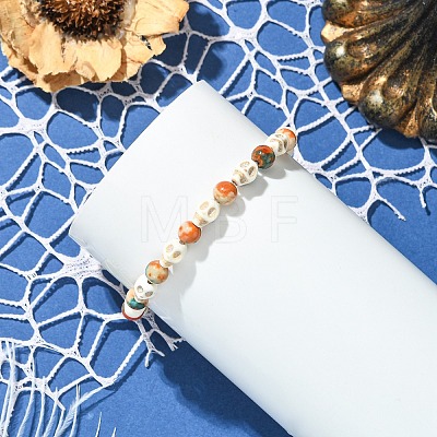 Synthetic Turquoise & Ocean White Jade Beads Stretch Bracelets for Women Men BJEW-JB13734-1