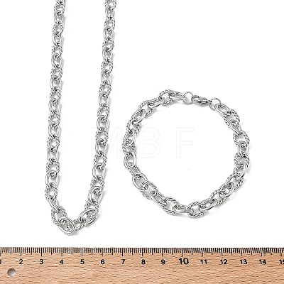 304 Stainless Steel Twisted Link Cable Chain Necklace & Bracelet Set SJEW-D091-01P-1