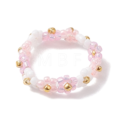 Glass Seed Beaded Stretch Finger Ring RJEW-JR00664-1
