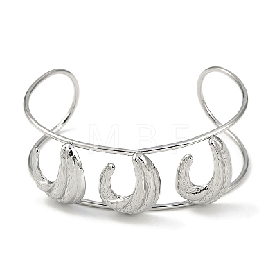 Non-Tarnish 304 Stainless Steel Wide Hollow Textured Opaen Cuff Bangles BJEW-Q348-07P-01-1