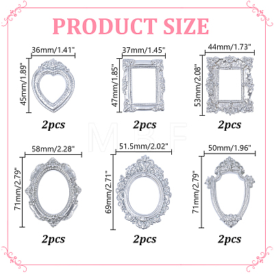 12Pcs 6 Styles Resin Embossed Photo Frames AJEW-AR0005-59A-1