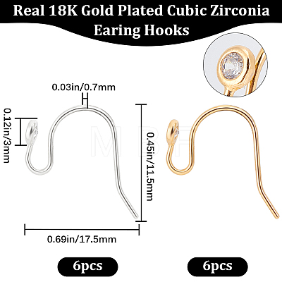 12Pcs 2 Colors Brass Earring Hooks FIND-BBC0002-68-1