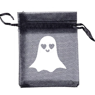 Halloween Organza Ghost Printed Gift Bags with Drawstring PW-WG768D7-06-1