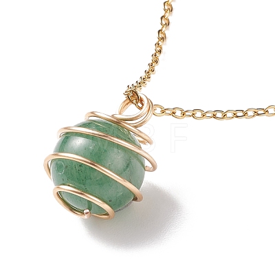 Natural Gemstone Cage Pendant Necklace with 304 Stainless Steel Cable Chains for Women NJEW-JN03905-02-1