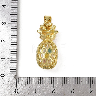 Brass Micro Pave Clear Cubic Zirconia Pineapple Bead Cage Pendants KK-I358-009G-1