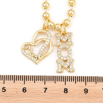 Mother's Day Brass Micro Pave Clear Cubic Zirconia Mom Heart Pendant Necklaces for Women NJEW-A071-06B-G-1