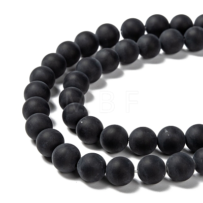 Grade A Round Frosted Natural Black Agate Beads Strands X-G447-4-1