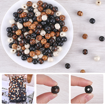 400Pcs 4 Styles  Natural Wood Beads WOOD-GF0002-15B-1