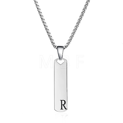 304 Stainless Steel Rectangle with Letter Pendant Box Chain Necklaces FS-WGD7C78-18-1
