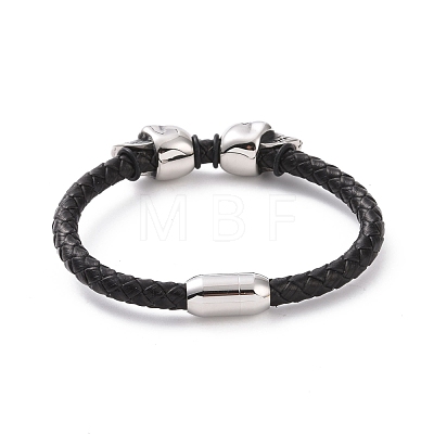304 Stainless Steel Skull Beaded Bracelet with Magnetic Clasps BJEW-P275-26P-1