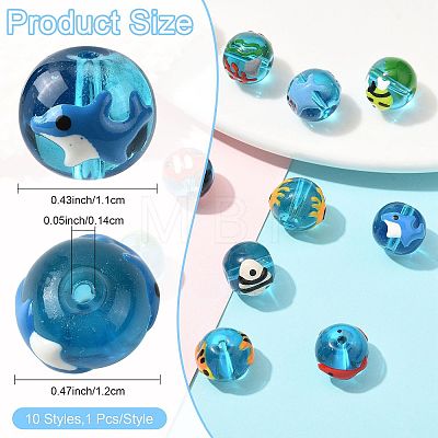 10Pcs 10 Styles Ocean Theme Handmade Glass Enamel Beads LAMP-FS0001-81-1