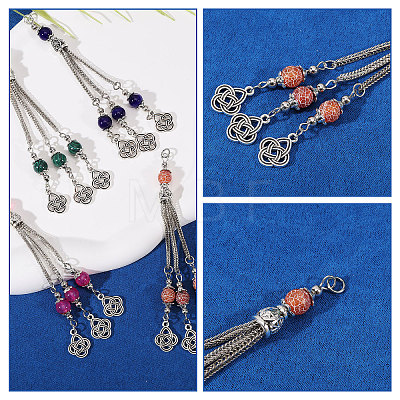 10Pcs 10 Colors Tibetan Style Zinc Alloy with Resin Bead Tassel Big Pendants TIBEP-PH0001-92-1