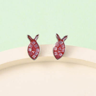 Brass Enamel Fish Stud Earrings EJEW-I322-07P-1
