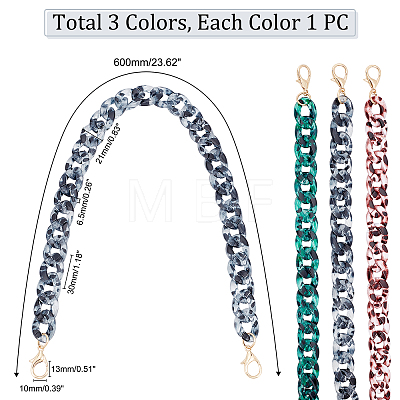 3Pcs 3 Colors Leopard Pattern Acrylic Curban Chain Bag Handles FIND-WR0005-34-1