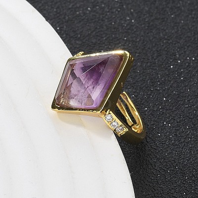 Rhombus Natural Amethyst Finger Rings RJEW-B113-01G-08-1