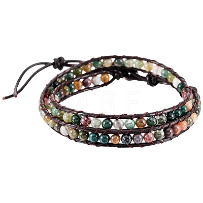Natural Indian Agate Round Beaded Bracelets BJEW-WH20001-14A-1