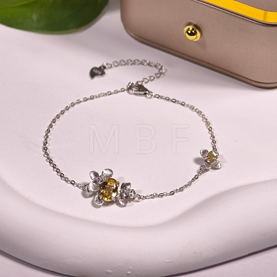 925 Sterling Silver & Cubic Zirconia & Quartz Link Bracelets FS-WGAB3DC-07-1