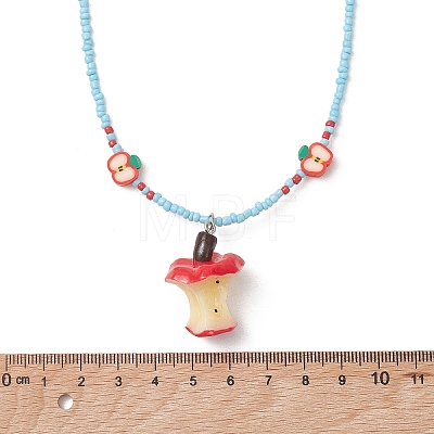 Teachers' Day Resin Cute Apple Core Pendant Polymer Clay & Glass Seed Beaded Necklaces for Women NJEW-TA00231-1