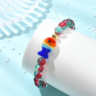 Two Tone Crackle Glass & Handmade Lampwork Beads Stretch Bracelets for Women BJEW-JB13844-1