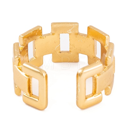 Vacuum Plating 304 Stainless Steel Rectangle Link Chain Open Cuff Rings for Women RJEW-G316-14G-1