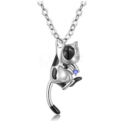 Stainless Steel Rhinestone Cow Cat Urn Ashes Pendant Necklace for Women PW-WG86E74-09-1