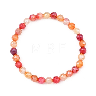 Natural Banded Agate Round Beaded Stretch Bracelets for Women BJEW-JB14071-1