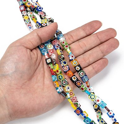 Square Handmade Millefiori Glass Beads X-LK-R004-52-1