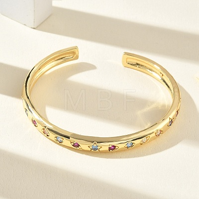 Brass Micro Pave Cubic Zirconia Cuff Bangles for Women BJEW-A172-02G-1