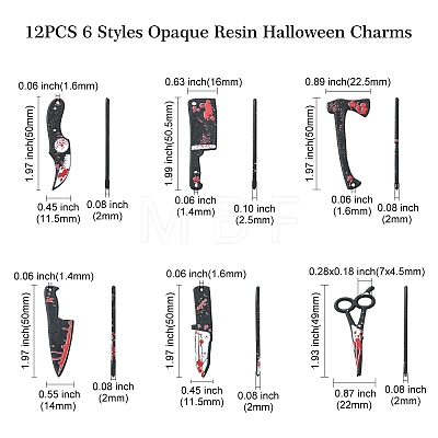 12Pcs 6 Styles Opaque Resin Halloween Horror Goth Pendants RESI-CJ0002-90-1