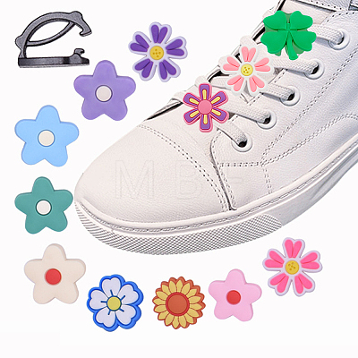 WADORN 28Pcs 14 Styles Flower/Clover PVC Plastic Shoelace Charms FIND-WR0011-32-1