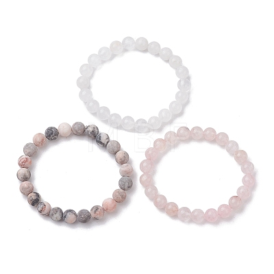 3Pcs 3 Styles Natural Mixed Gemstone Round Beaded Stretch Bracelets Set BJEW-JB10139-04-1