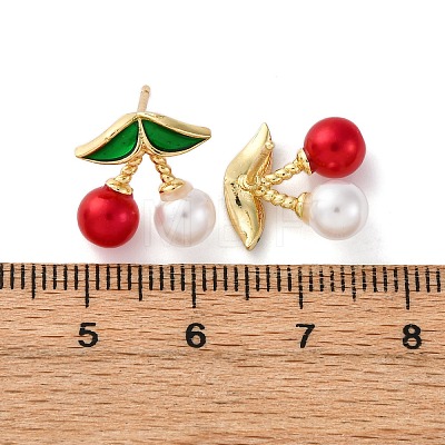 Cherry Brass ABS Plastic Pearl Stud Earrings EJEW-U062-04B-01G-1