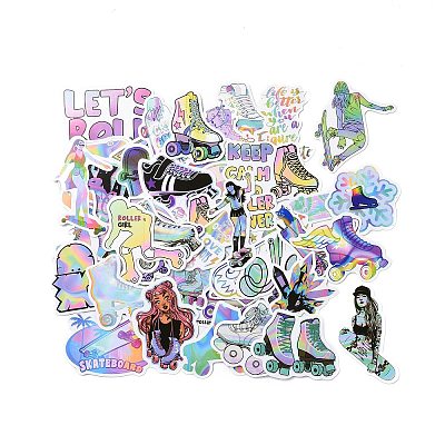 50Pcs Ice Skating Girl Theme Cartoon Skating Theme Laser Paper Sticker Label Set DIY-G077-04-1