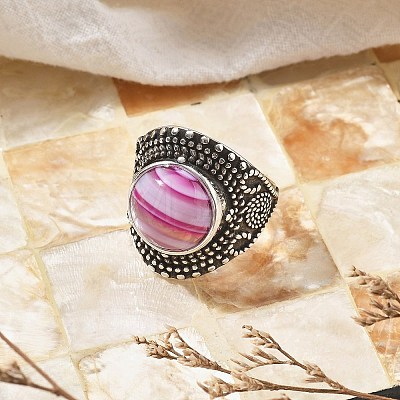 Natural Banded Agate Adjustable Rings RJEW-I108-03AS-13-1