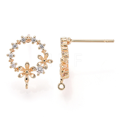 Brass Micro Pave Clear Cubic Zirconia Stud Earring Findings KK-T054-51G-NF-1