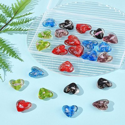 24Pcs 5 Colors Luminous Handmade Gold Sand Lampwork Beads FOIL-FS0001-02-1