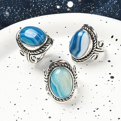 Natural Banded Agate Adjustable Rings RJEW-I108-01AS-06-1