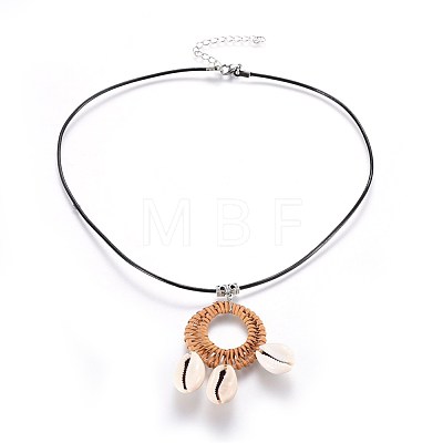 Cowrie Shell Pendant Necklaces NJEW-JN02312-1