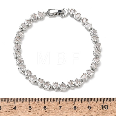 Heart Brass Micro Pave Clear Cubic Zirconia Link Chain Bracelets for Women BJEW-C156-07C-P-1
