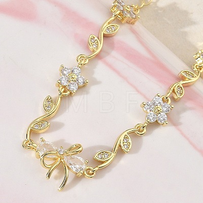 Brass Micro Pave Cubic Zirconia Link Chain Bracelets for Women BJEW-C156-04E-04G-1