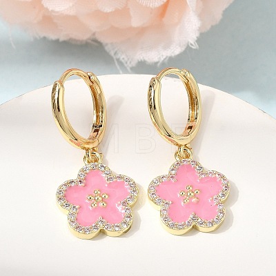 Brass Micro Pave Clear Cubic Zirconia Enamel Hoop Dangle Earrings EJEW-G471-07G-1