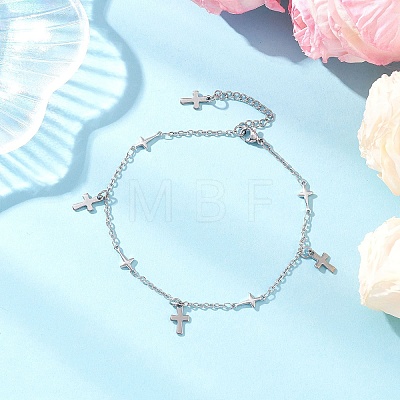 304 Stainless Steel Cross Link Chain Anklets AJEW-AN00739-01-1