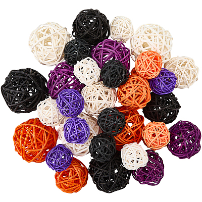 32Pcs 12 Styles Wicker Rattan Balls AJEW-SC0004-27-1